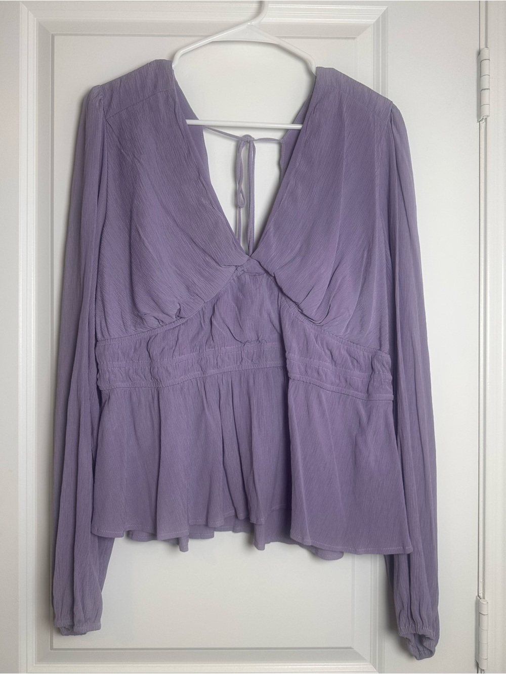New York & Company Lavender V-Neck Long-Sleeve Peplum Tunic